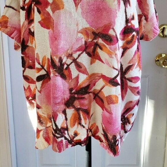 Chicos Pink Floral Cherry Blossom Print Netting Spring Summer Blouse Top Size 2 - Picture 2 of 13